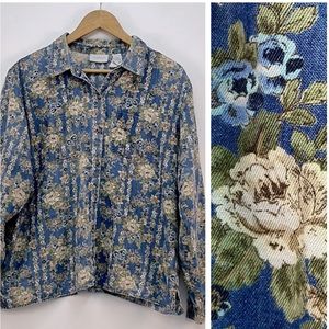 Dainty Ditsy Vintage Floral Chambray Denim Button-down Shirt Size XL